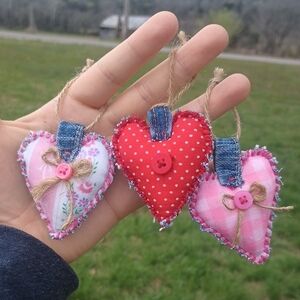 (3) Handcrafted Heart Ornaments